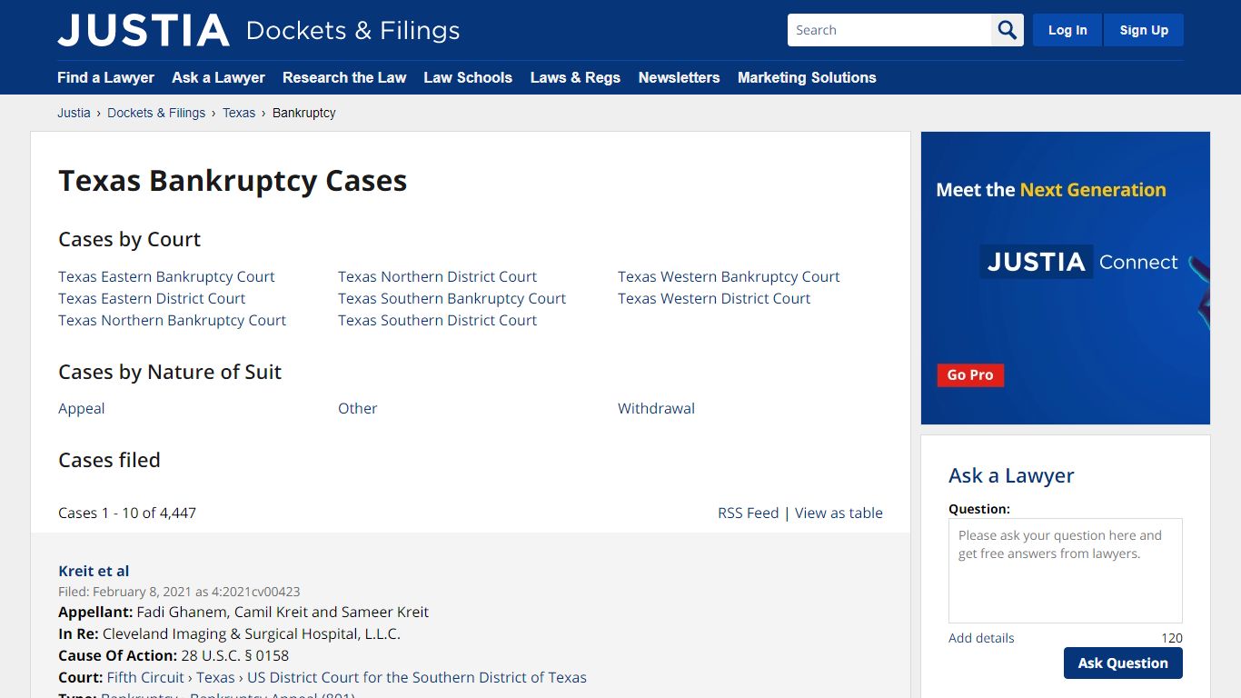 Bankruptcy Cases, Dockets and Filings in Texas